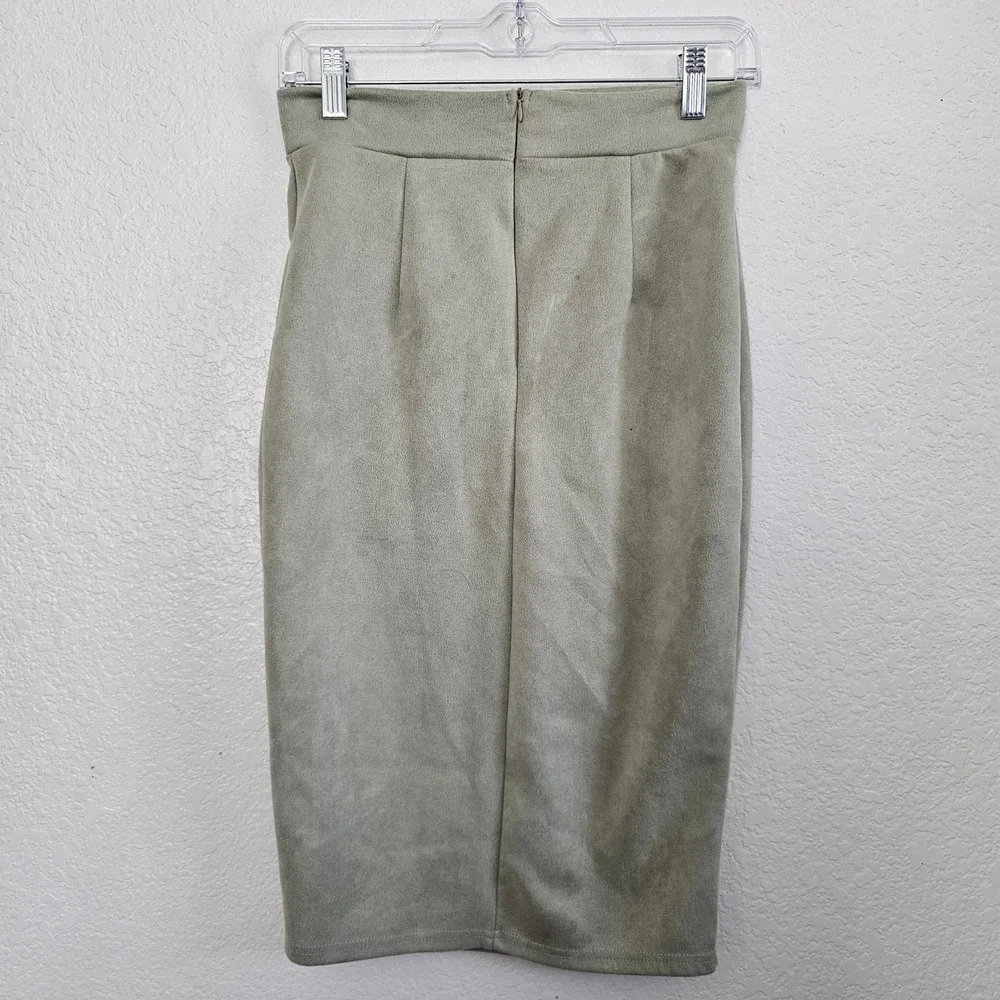 CBR Sage‎ Green Faux Suede 2 Piece Set Mock Neck Crop Top & Button Midi Skirt S